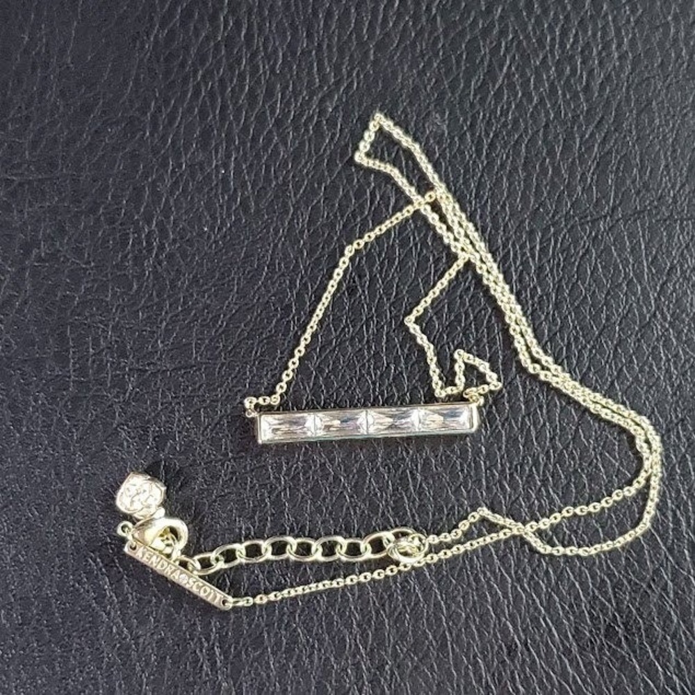 Kendra Scott Jack Gold Tone Baguette Crystal Bar Pendant Necklace Art Deco Gift